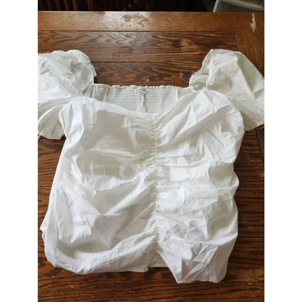 Reformation White Radish Puff Sleeve Ruched Top sz 24